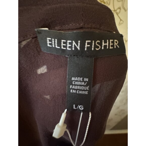 Eileen Fisher 100% Silk Georgette Large Crepe Long Kimono Sheer Brown NWT 077 - Picture 6 of 8